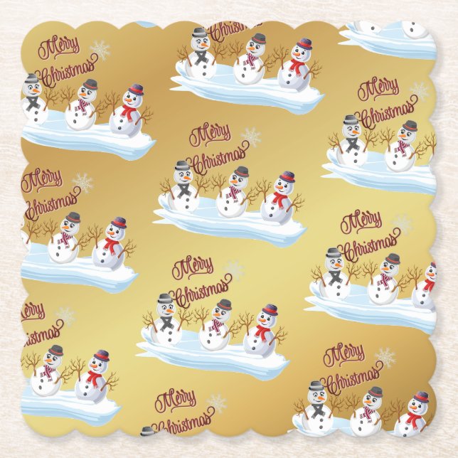 Merry Christmas and snowmen on faux gold Underlägg Papper (Framsida)