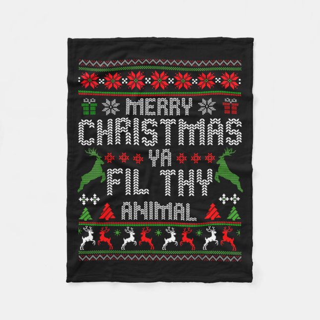 Merry Christmas Animal Filthy Ya Xmas Pajama Chris Fleecefilt (Framsidan)