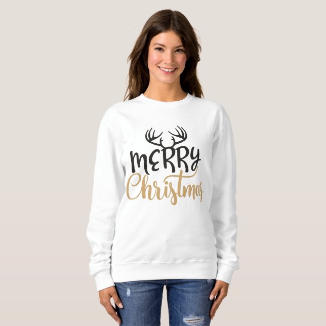 Merry Christmas Antler Sweatshirt for Women T Shirt (Hel framsida)