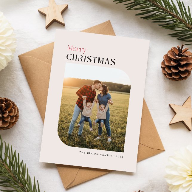 Merry Christmas Arch Family Photo Holiday Greeting Helg Vykort (Skapare uppladdad)