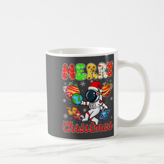 Merry Christmas Astronaut Santa Hat Snowflakes Tre Kaffemugg (Höger)