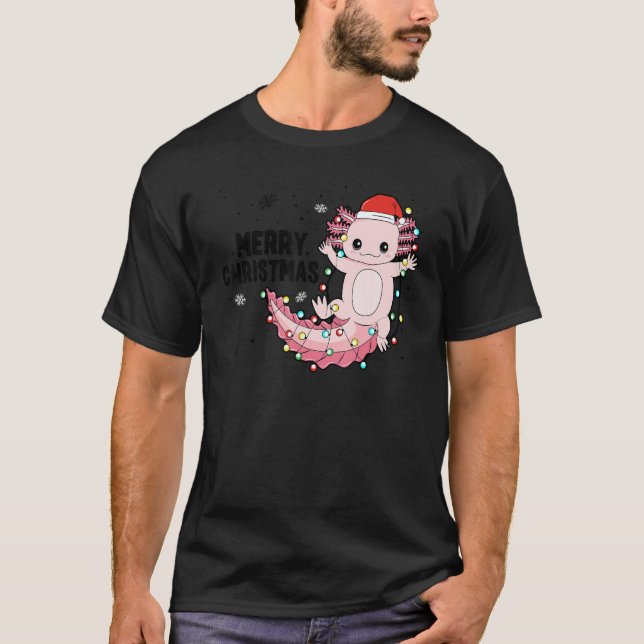 Merry Christmas Axolotl Xmas Lights Salamander T Shirt (Framsida)