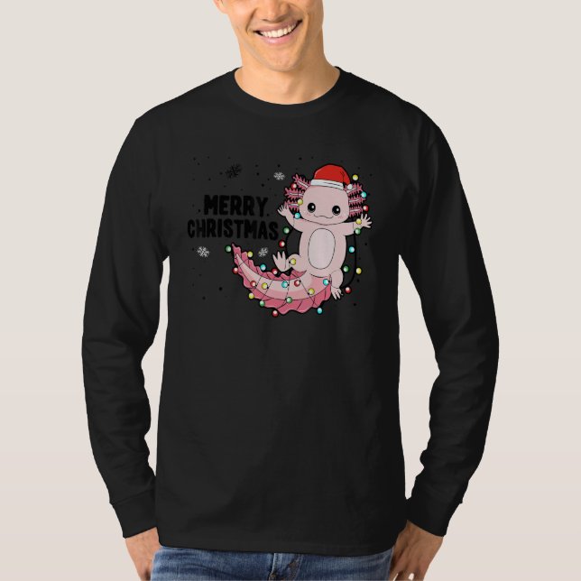 Merry Christmas Axolotl Xmas Lights Salamander T Shirt (Framsida)