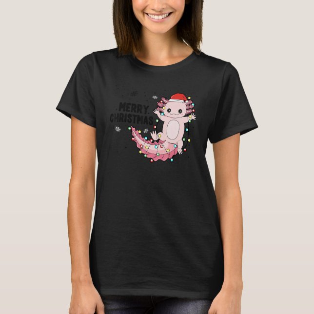 Merry Christmas Axolotl Xmas Lights Salamander T Shirt (Framsida)