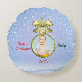 Merry Christmas Baby Photo Rund Kudde