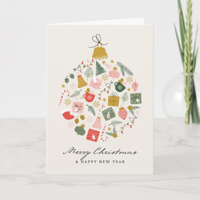 Merry Christmas bauble made up of gifts & presents Kort (Framsida)