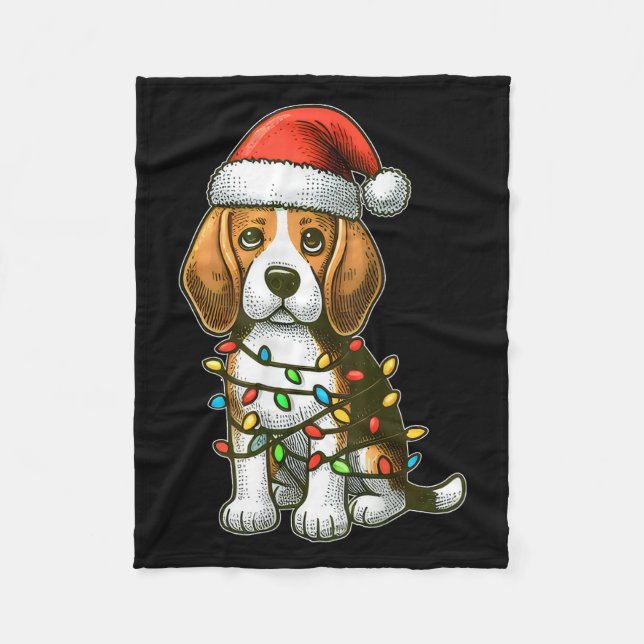 Merry Christmas Beagle Santa Christmas Lights Dog  Fleecefilt (Framsidan)