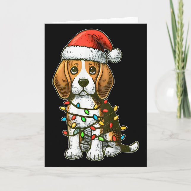 Merry Christmas Beagle Santa Christmas Lights Dog  Kort (Framsida)