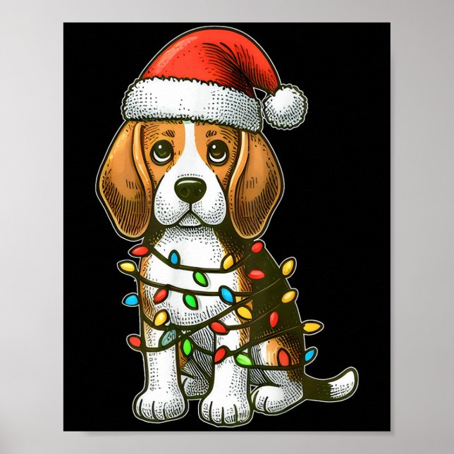 Merry Christmas Beagle Santa Christmas Lights Dog  Poster (Framsidan)