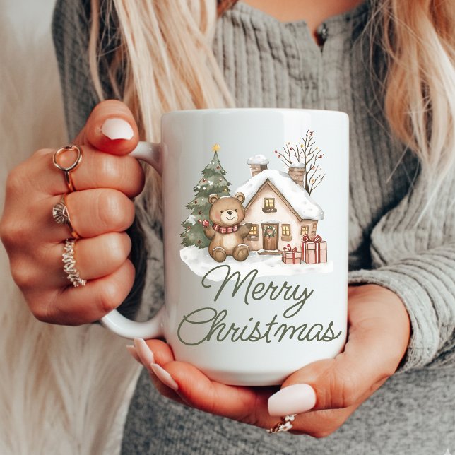 Merry Christmas Bear Mug for Family or Coworkers Mugg (christmas decor gift, christmas mug for her, christmas mug for him, coworker christmas gift,)