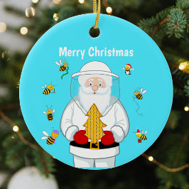 Merry Christmas Beekeeper Apiary Santa with Bees Julgransprydnad Keramik