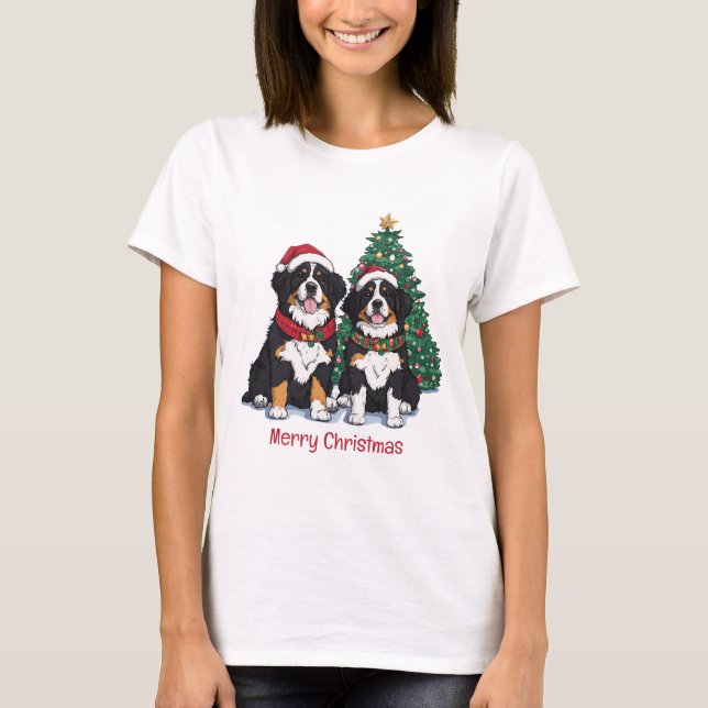 Merry Christmas Bernese Mountain Dogs T Shirt (Framsida)