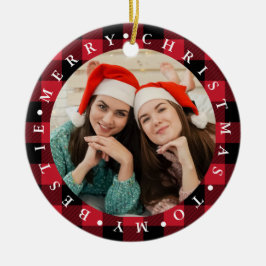 Merry Christmas Bestie Buffalo Plaid Photo Julgransprydnad Keramik