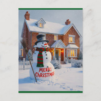 MERRY CHRISTMAS BIG SNOWMAN WINTER SCENE VYKORT