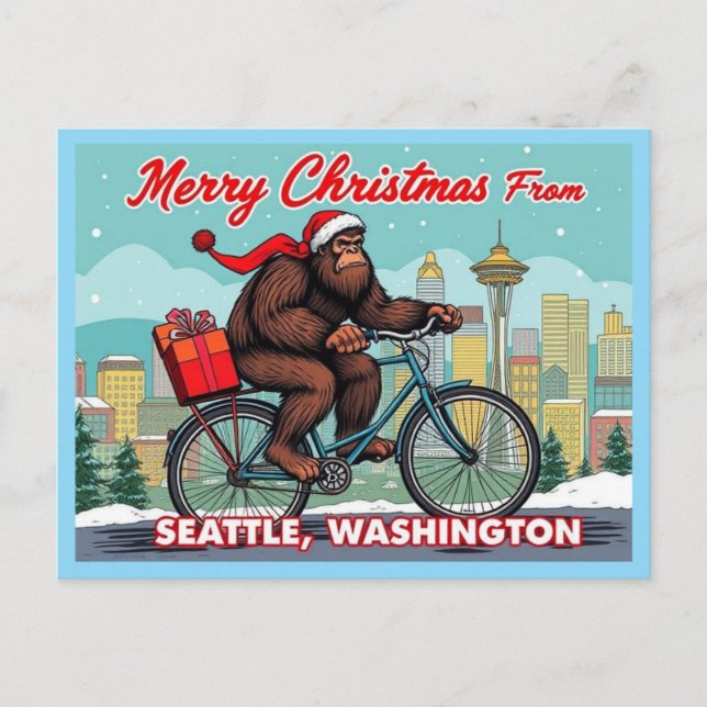Merry Christmas Bigfoot From Seattle Washington Helg Vykort (Framsida)