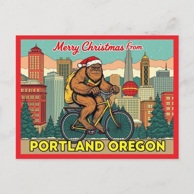 Merry Christmas Bigfoot Portland Oregon Helg Vykort (Framsida)