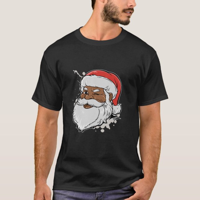 Merry Christmas Black African American Santa Gift  T Shirt (Framsida)