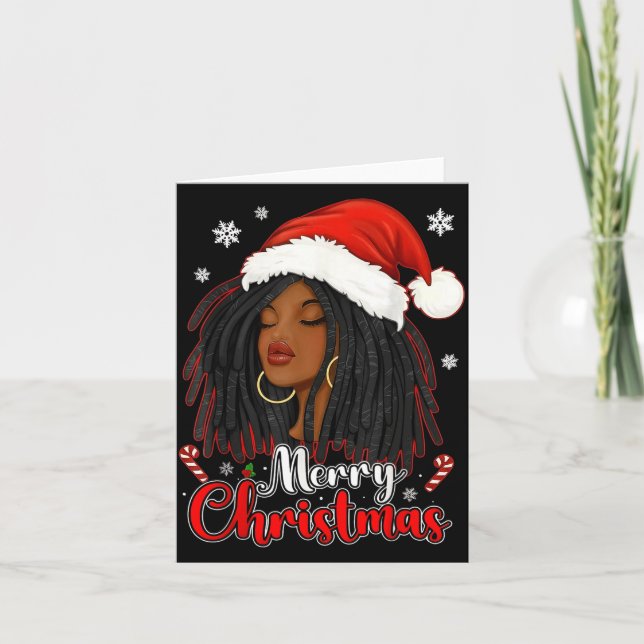 Merry Christmas Black African Girl Santa Hat Xmas  Kort (Framsida)