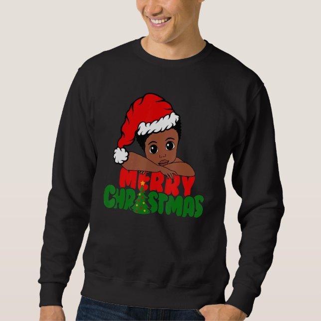 Merry Christmas Black Boy Afro Boy African America Lång Ärmad Tröja (Framsida)
