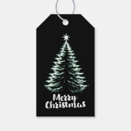Merry Christmas Black & Mint Distressed Chic Tree Presentetikett