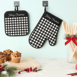 Merry Christmas Black & White Buffalo Plaid