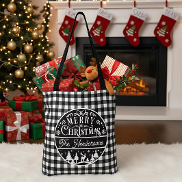 Merry Christmas Black & White Buffalo Plaid Custom Tygkasse