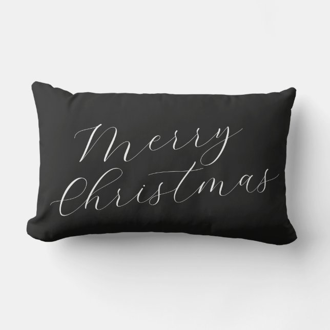 Merry Christmas Black White Script Modern Elegant Lumbarkudde (Framsida)