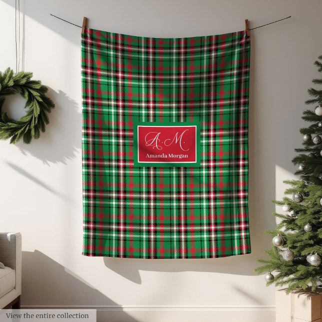 Merry Christmas Blanket Festive Red Green Tartan Fleecefilt (Merry Christmas Blanket Festive Red Green Tartan)