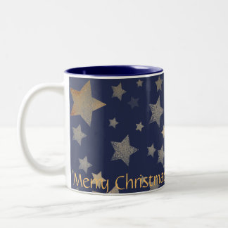 Merry Christmas Blue Gold.Stars Elegant Vintage Två-Tonad Mugg
