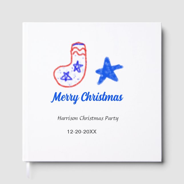 Merry Christmas blue star red stockings name date  Gästböcker (Framsida)