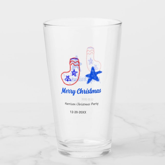 Merry Christmas blue star red stockings name date  Glaskopp (Framsida)