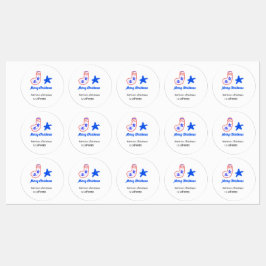 Merry Christmas blue star red stockings name date  Klistermärke