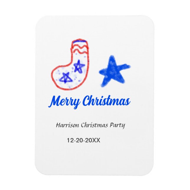 Merry Christmas blue star red stockings name date  Magnet (Vertikal)