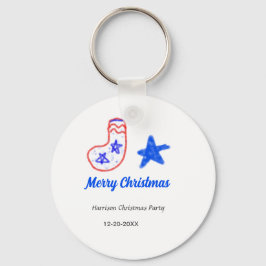 Merry Christmas blue star red stockings name date  Nyckelring