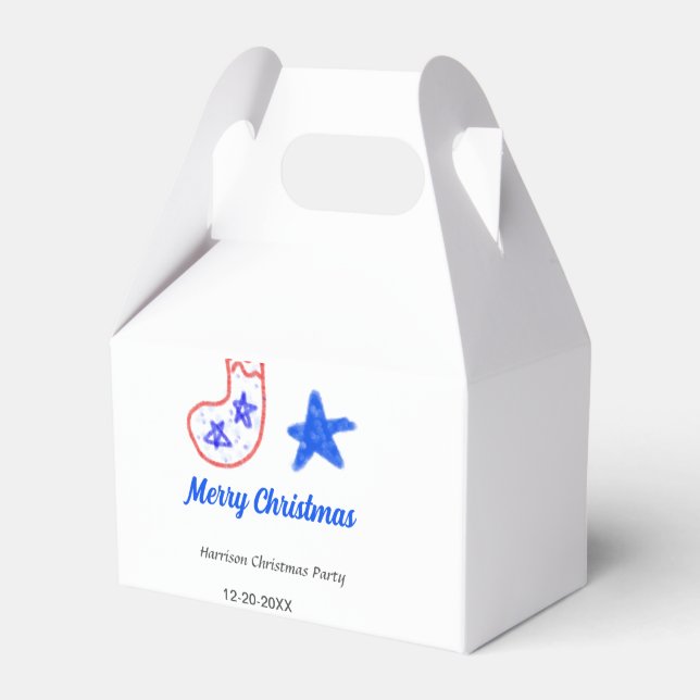 Merry Christmas blue star red stockings name date  Presentaskar (Framsidan Sidan)