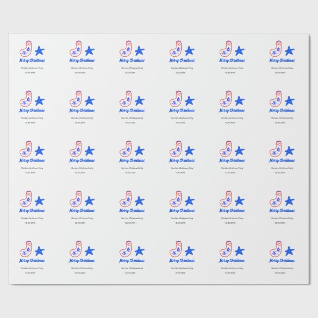 Merry Christmas blue star red stockings name date  Presentpapper (Platt)