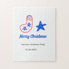 Merry Christmas blue star red stockings name date  Pussel