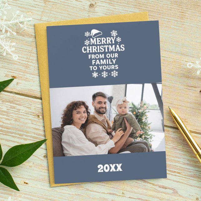 Merry Christmas blue white photo card Julkort (Skapare uppladdad)