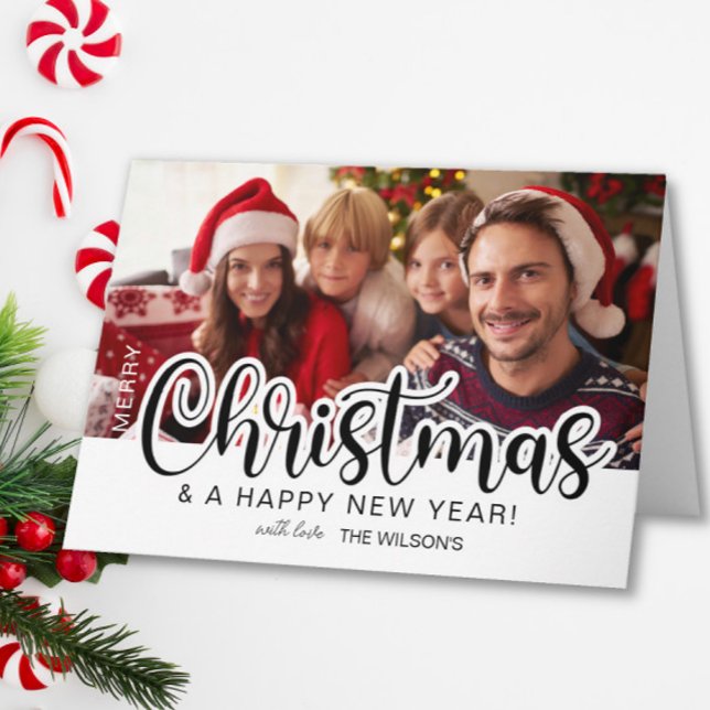 Merry Christmas Bold Script Photo Card Tack Kort (Skapare uppladdad)