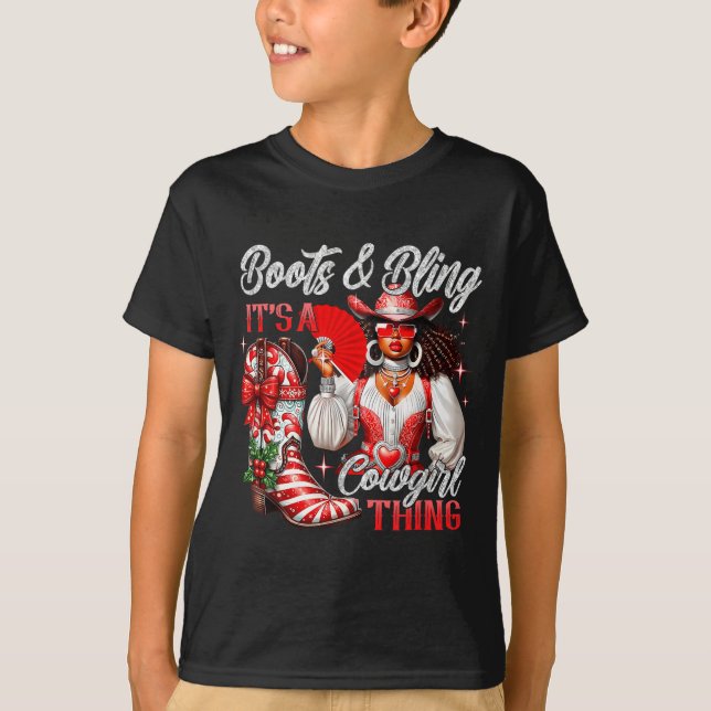 Merry Christmas Boots &amp; Bling Its A Cowgirl Th T Shirt (Framsida)