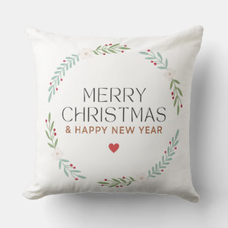 Merry Christmas Botanical Wreath Pillow Cover Kudde