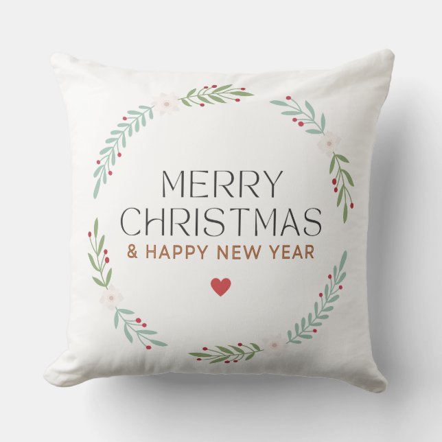 Merry Christmas Botanical Wreath Pillow Cover Kudde (Framsida)