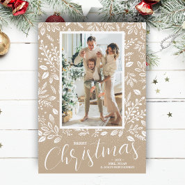 Merry Christmas Botanicals on Taupe Photo Julkort