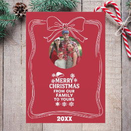 Merry Christmas bow red white modern photo card Julkort