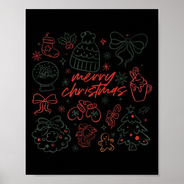 Merry Christmas Bow Santa Xmas Coquette Aesthetic  Poster (Framsidan)