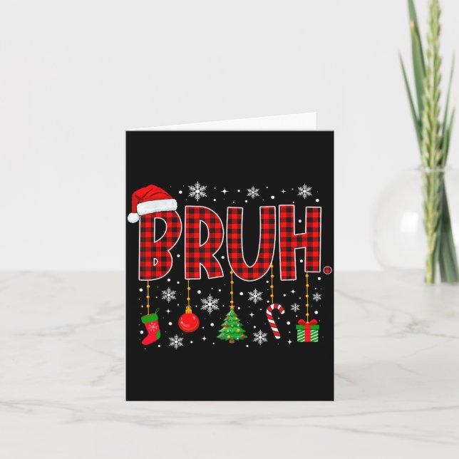 Merry Christmas Bruh Buffalo Plaid Retro Xmas Men  Kort (Framsida)