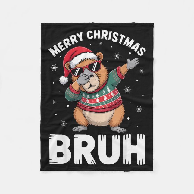 Merry Christmas Bruh Capybara Dabbing Santa Hat Xm Fleecefilt (Framsidan)