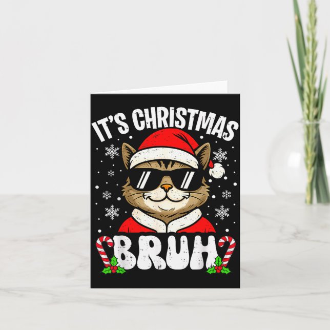 Merry Christmas Bruh Funny Cat Kitten Xmas Men Boy Kort (Framsida)