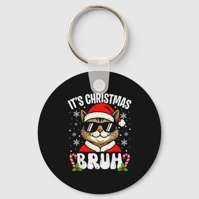 Merry Christmas Bruh Funny Cat Kitten Xmas Men Boy Nyckelring (Framsida)