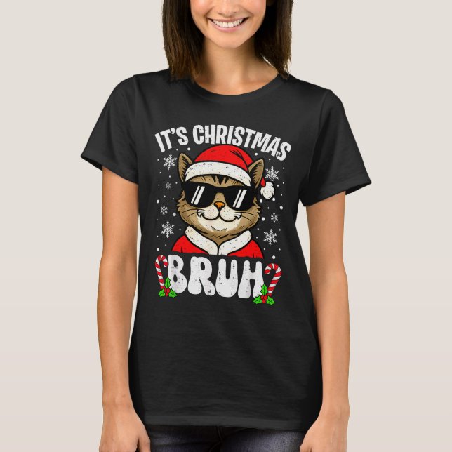 Merry Christmas Bruh Funny Cat Kitten Xmas Men Boy T Shirt (Framsida)